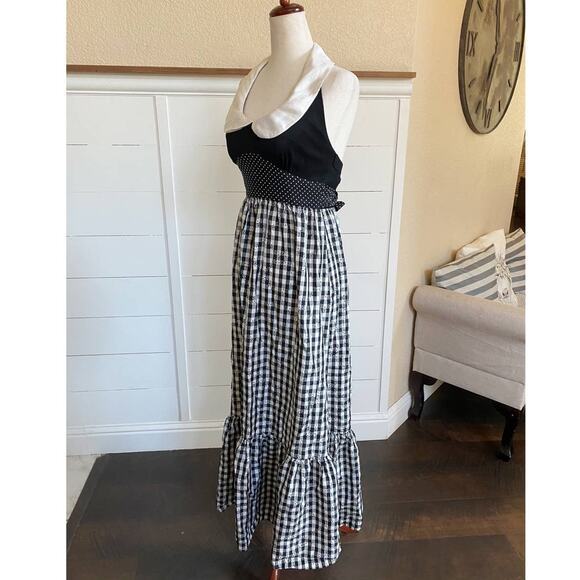 VTG Young Edwardian Arpeja Black & White Gingham Maxi Dress 7 - Picture 5 of 13